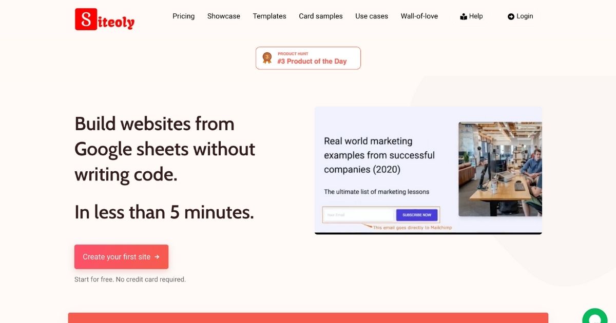 Siteoly: Build websites from google sheets with no code
