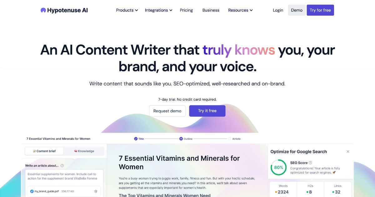 Hypotenuse: Ai content writer tailored to your brand