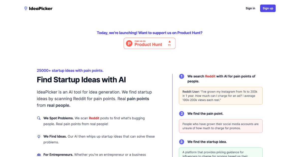 IdeaPicker: Unleash 25,000+ startup ideas with real pain points