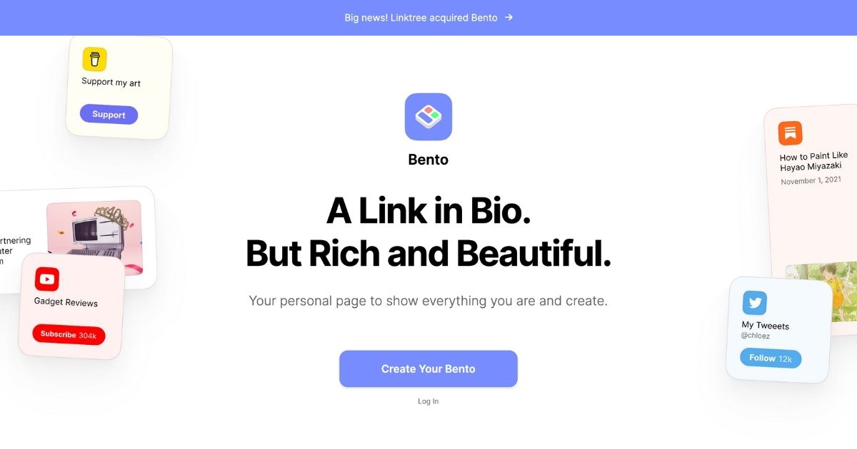 Bento: A rich and beautiful link in bio