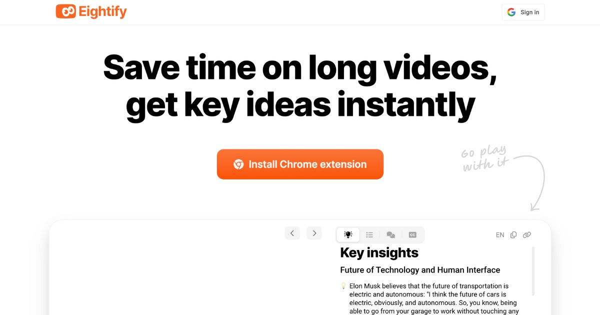 Eightify: AI video summaries across 40 languages