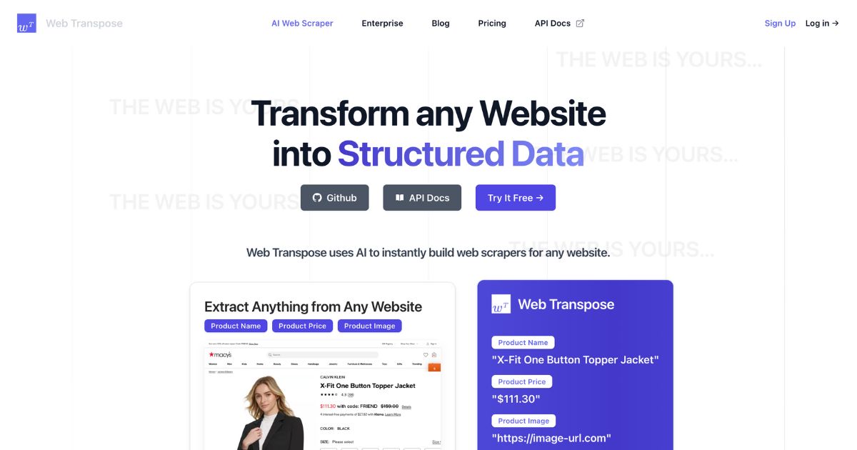 WebTranspose: Transform any website into structured data effortlessly