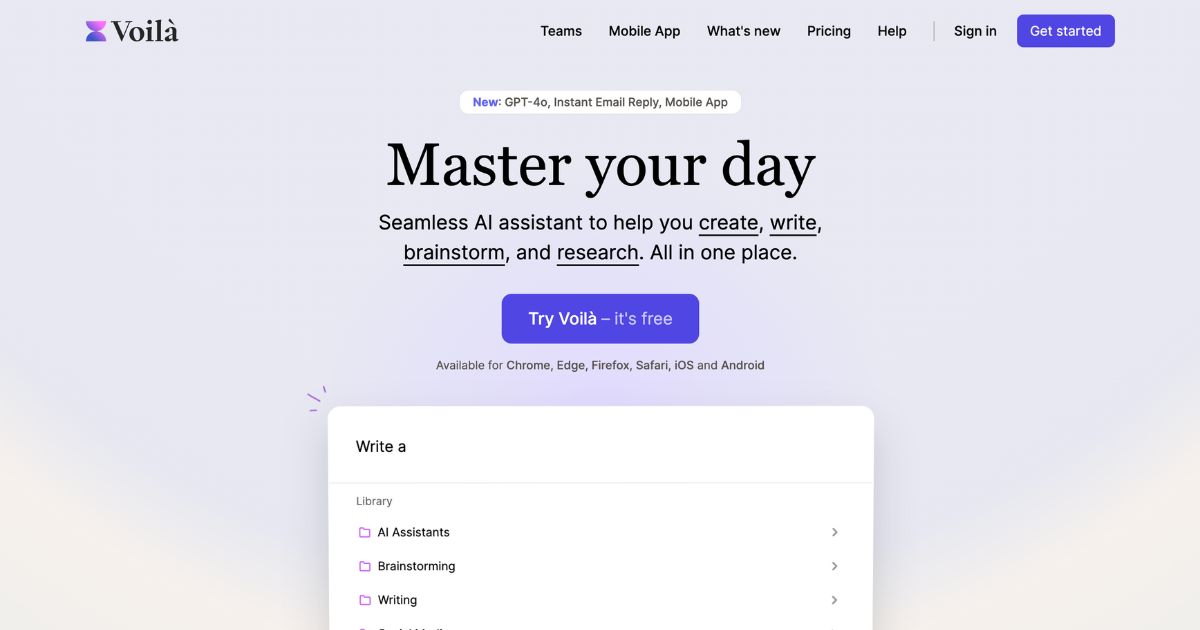Voilà: AI assistant to create, write, brainstorm, and research