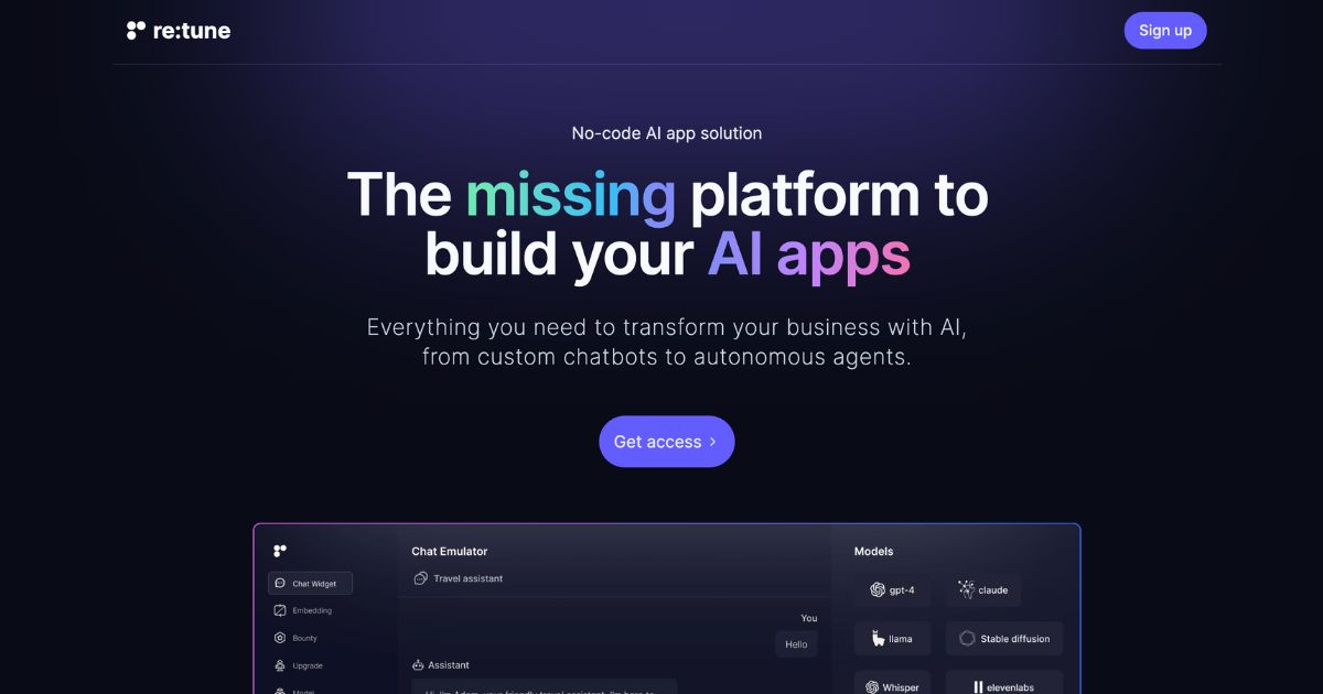 Retune: Custom chatbots and autonomous AI agents