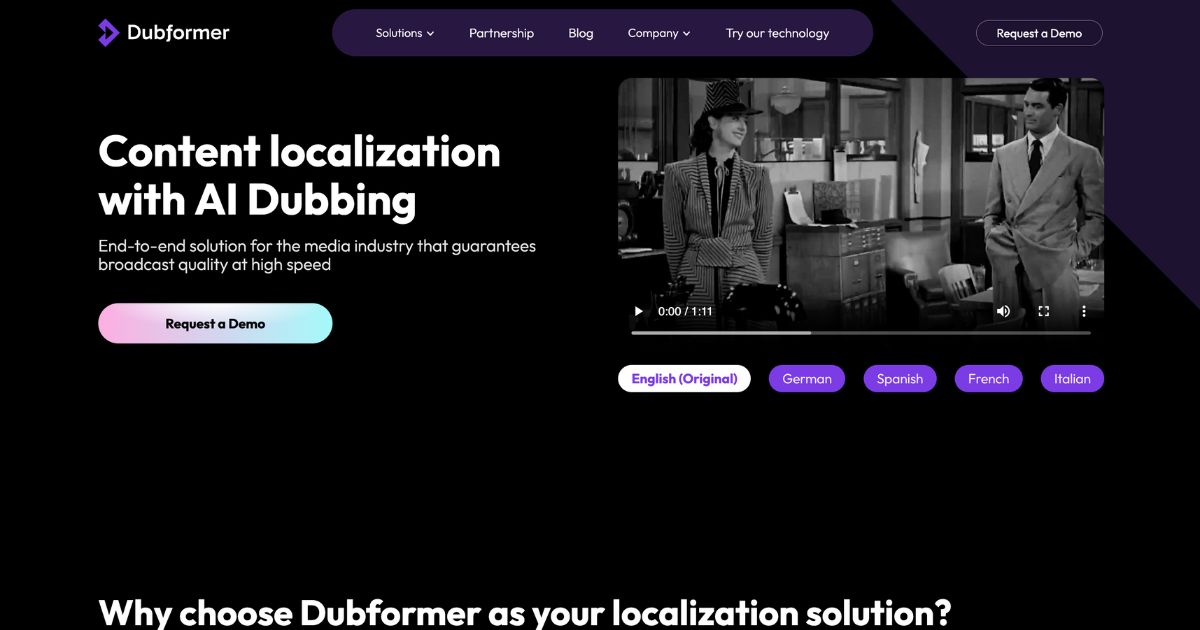 Dubformer: AI dubbing solution for media