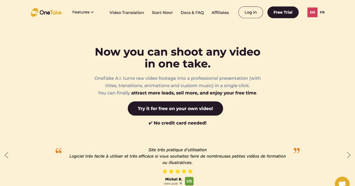 OneTake: Professional video in one click