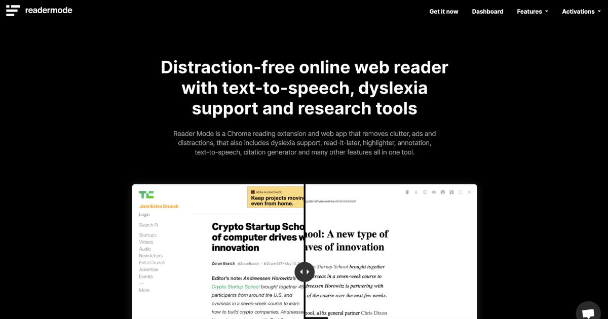 ReaderMode: Distraction-free reading experience