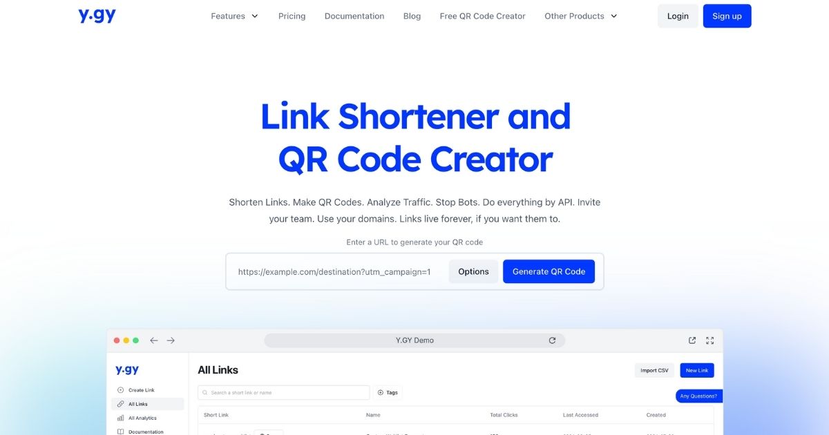 ygy: Link shortener and QR code creator