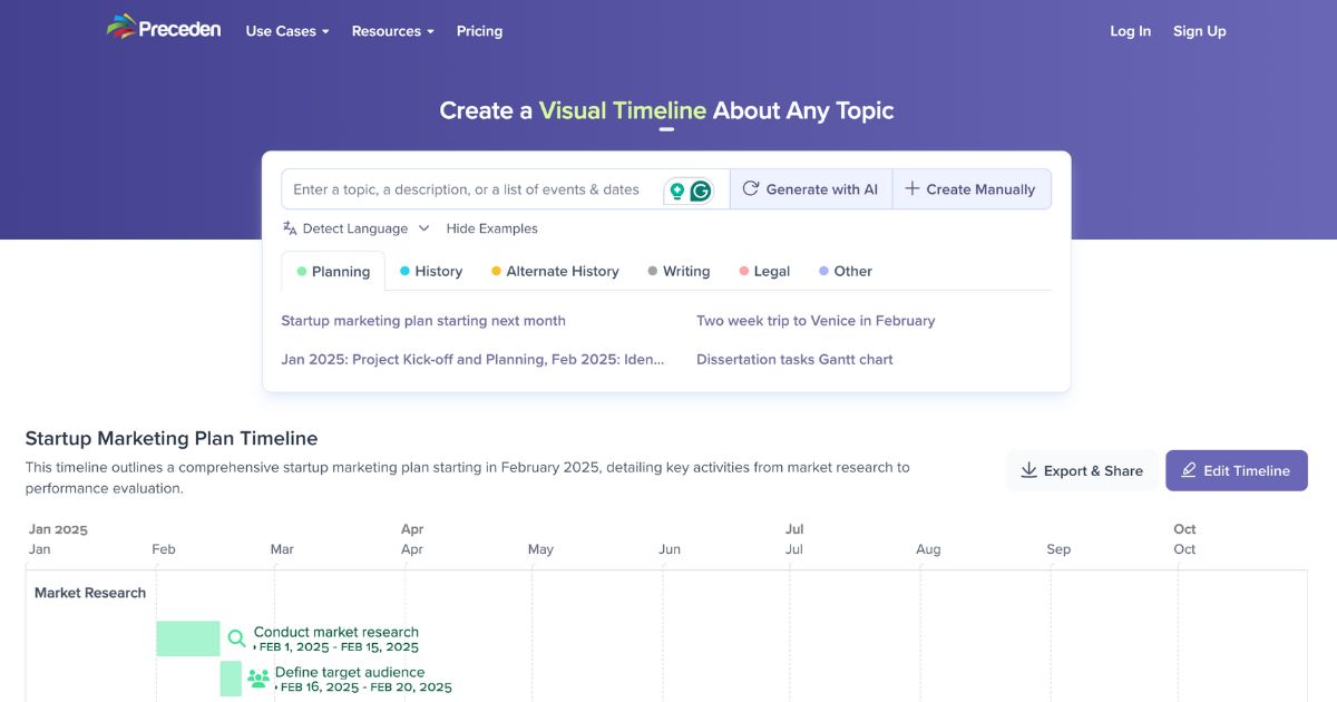 Preceden: Intuitive visual timeline maker