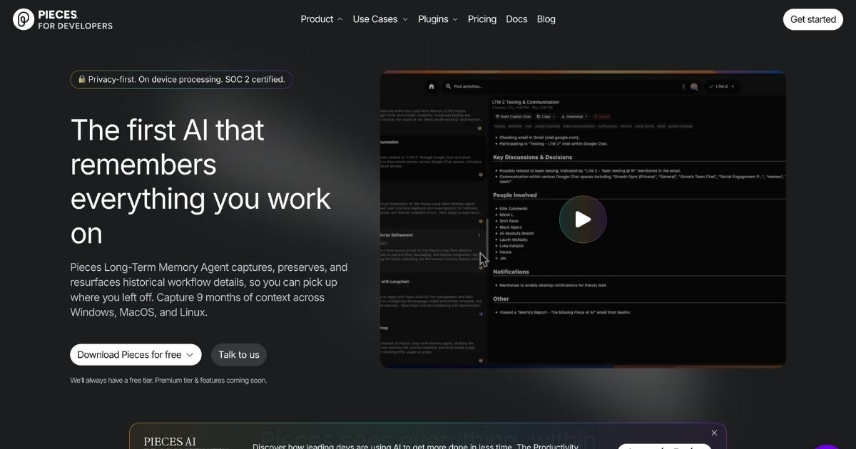 Pieces: AI copilot for productivity