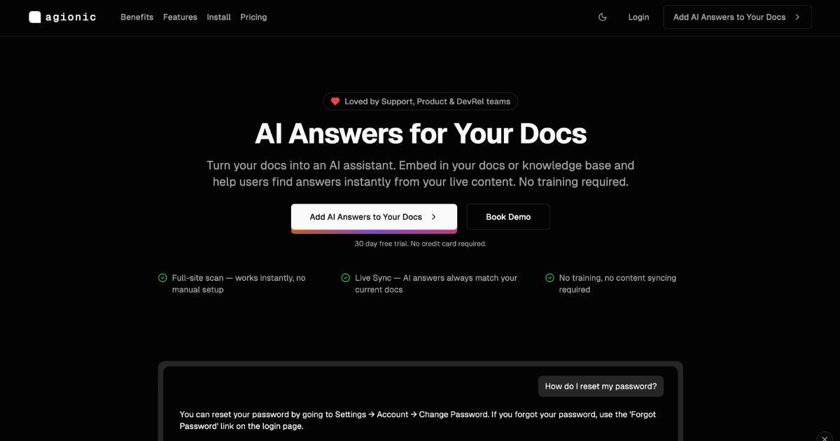 Agionic: AI-Powered Support Tool for Instant Answers