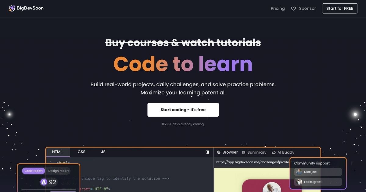 BigDevSoon: Coding mastery platform