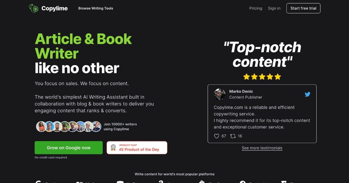 CopyLime: AI writing assistant