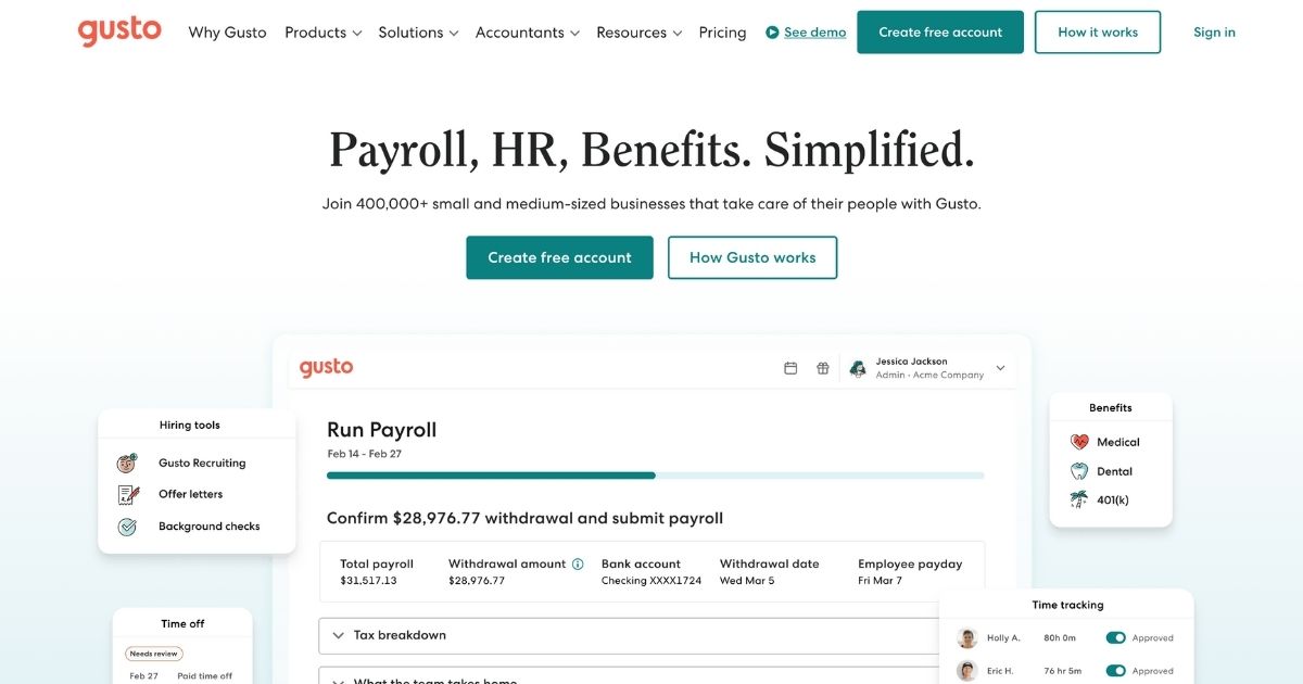 Gusto: Streamlined Payroll and HR Management