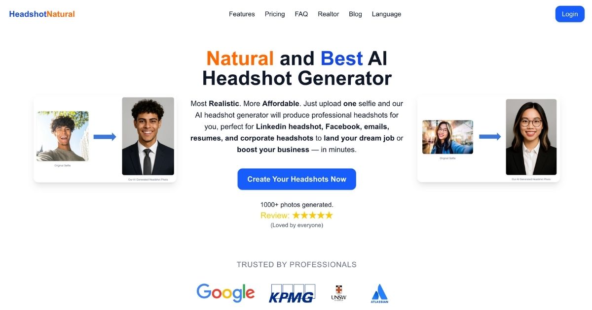Headshot Natural: AI-Generated Professional Headshots
