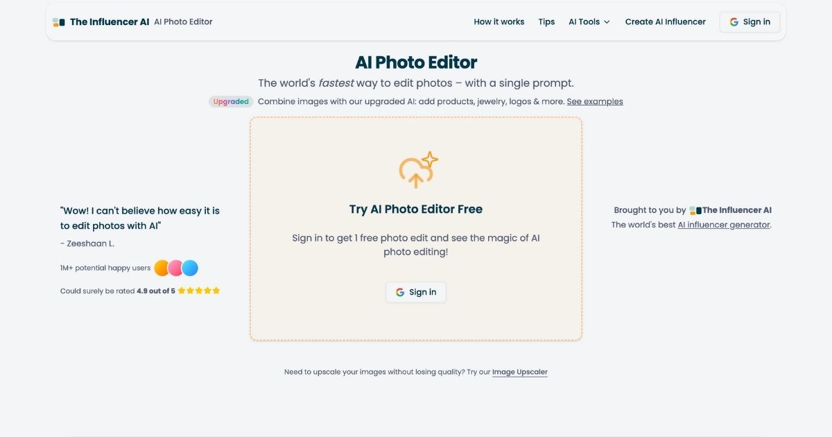 Influencer AI Photo Editor: AI-Powered Image Editing