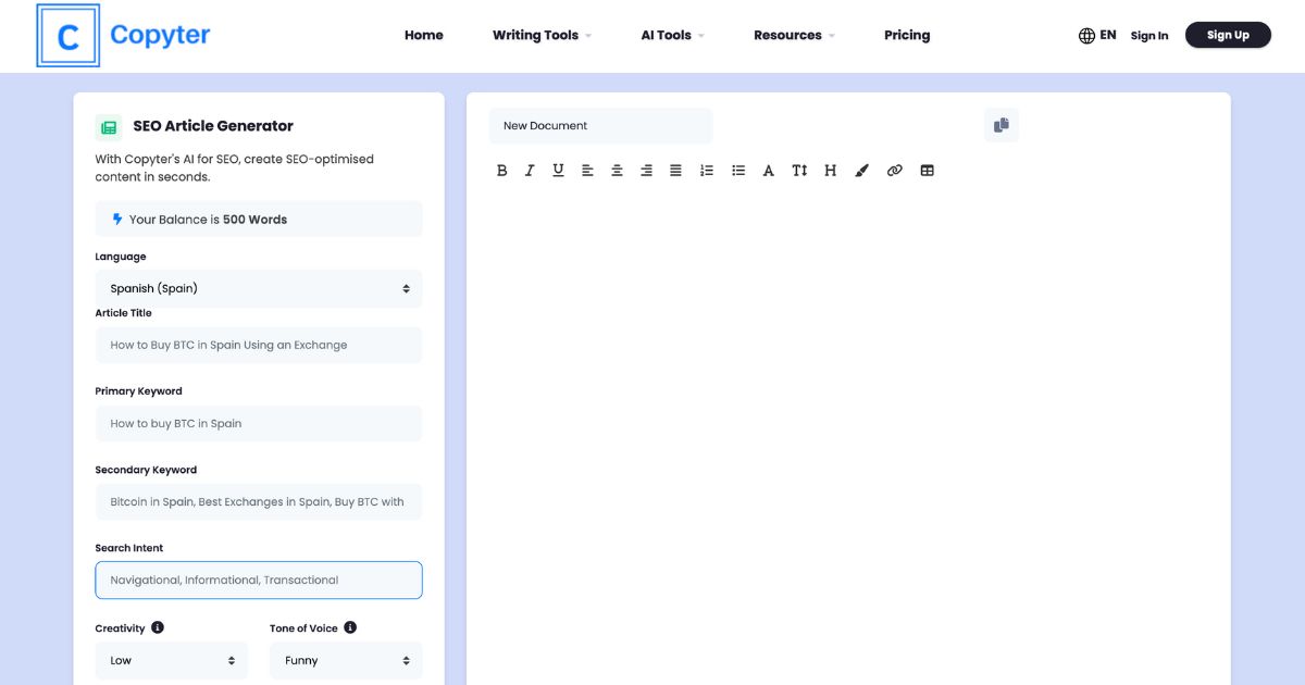 Copyter: AI-Powered SEO Content Generation