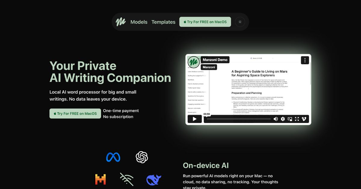 Manzoni: Offline AI Word Processor for macOS