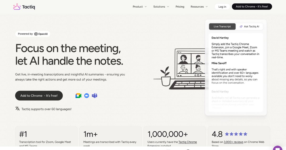 Tactiq: AI Meeting Assistant enhances productivity.