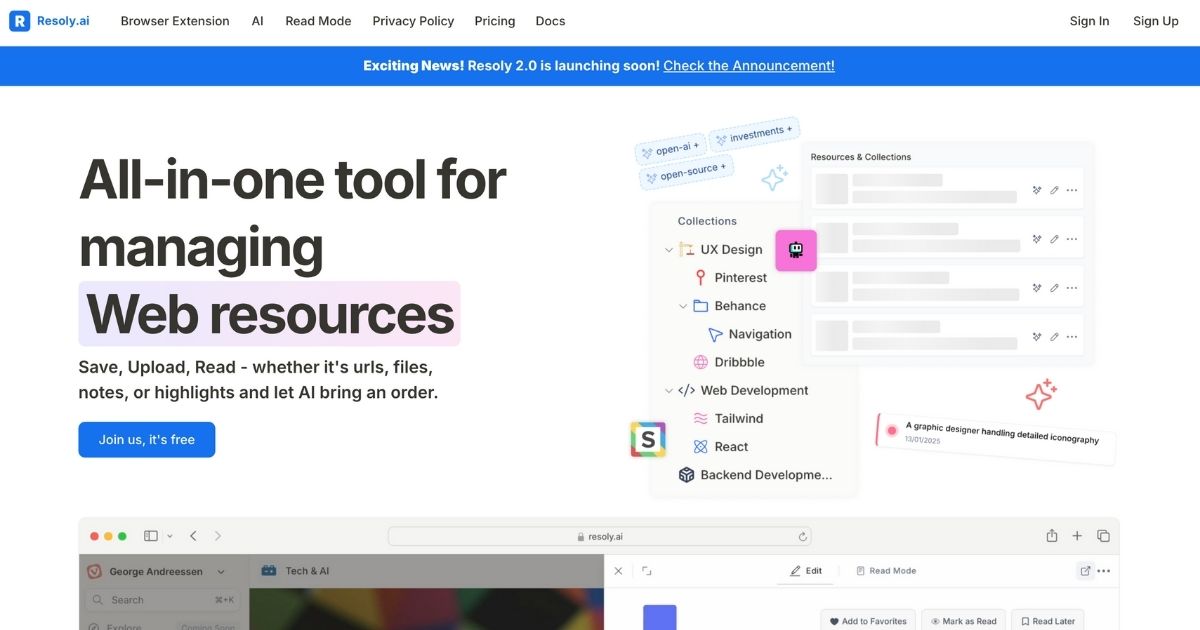 Resoly.ai: AI-Powered Bookmark Organizer