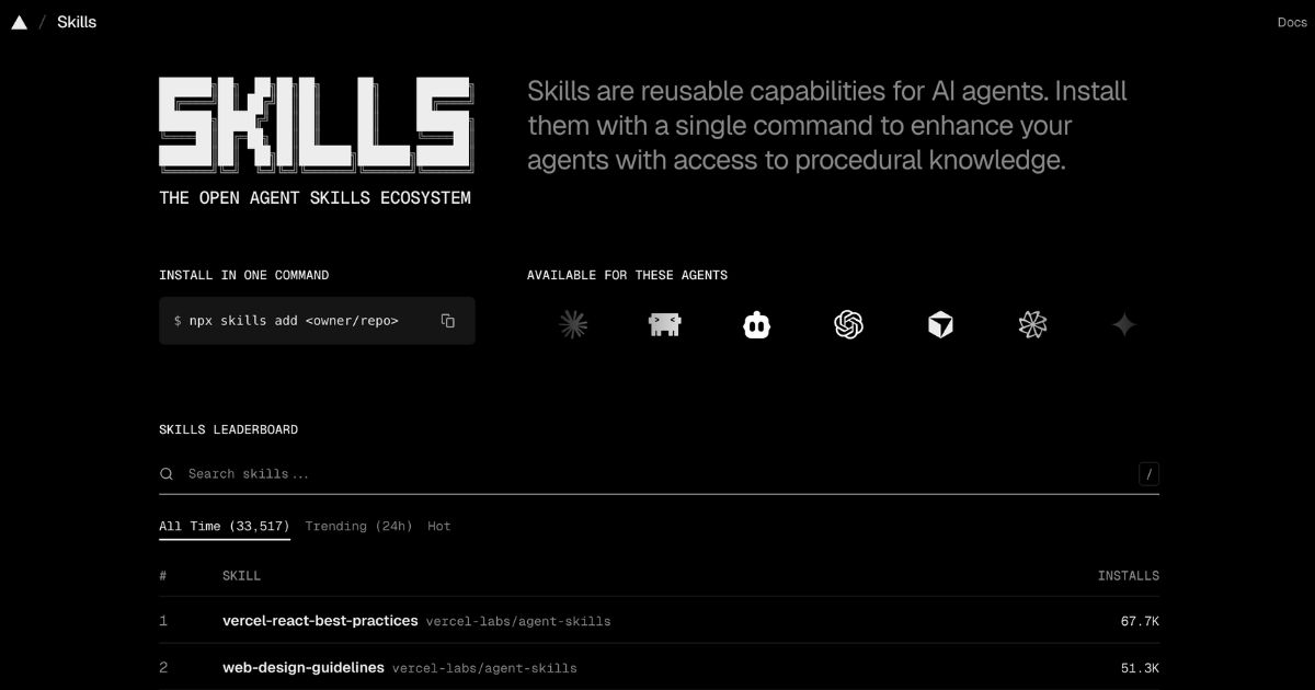 Skills.sh: Enhance AI Agents with Reusable Skills