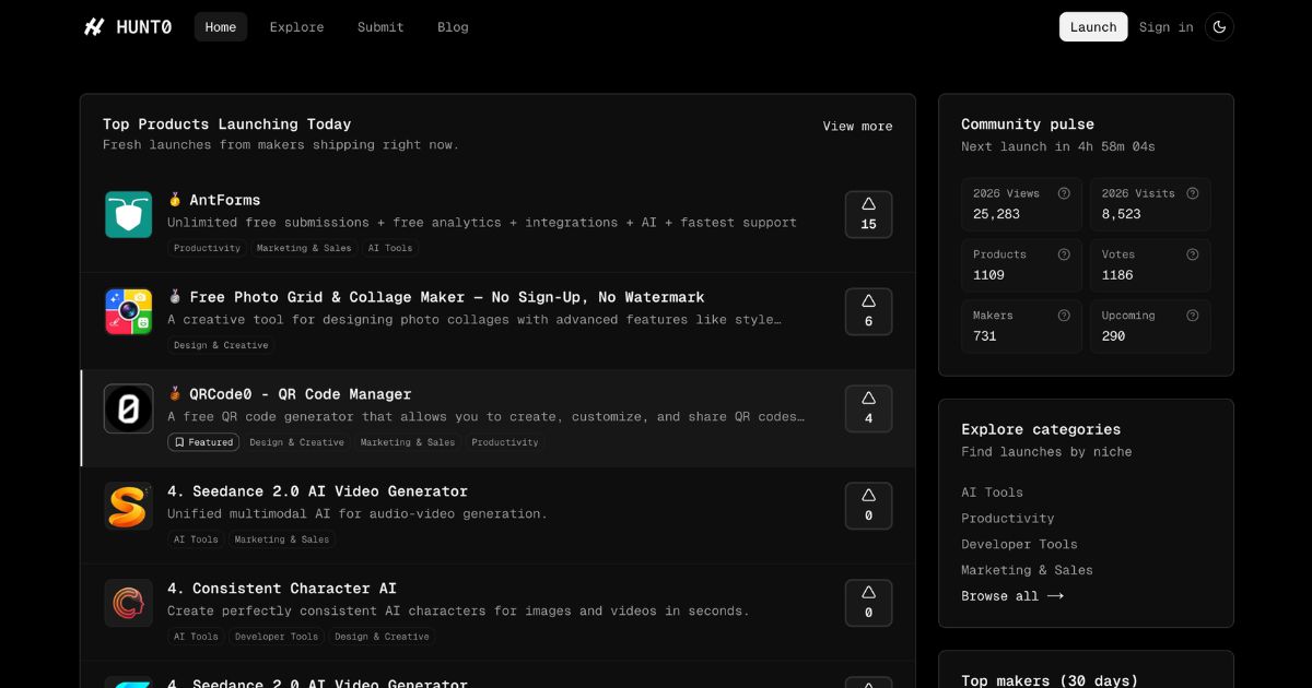 HUNT0 Launch Directory: Transform Product Launches