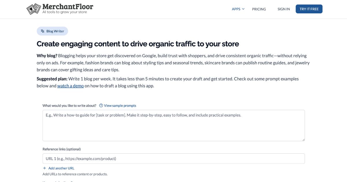 MerchantFloor: Blog Writer for Efficient Content Creation