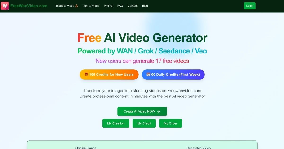 Freewanvideo.com: AI-Powered Image-to-Video Tool