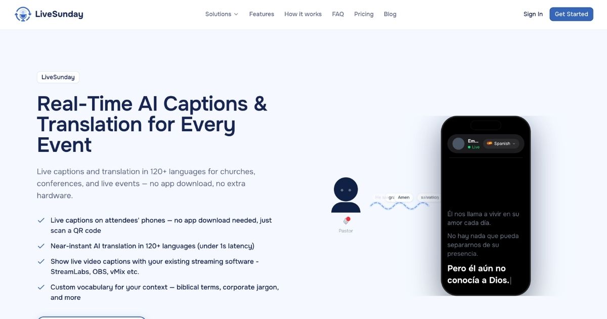 LiveSunday: Real-Time Captions, 120 Languages