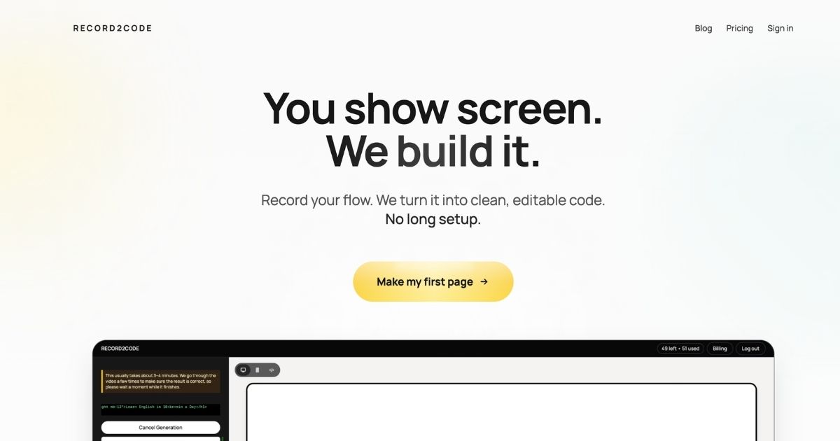 Record2Code: Convert Screen Recordings to Code